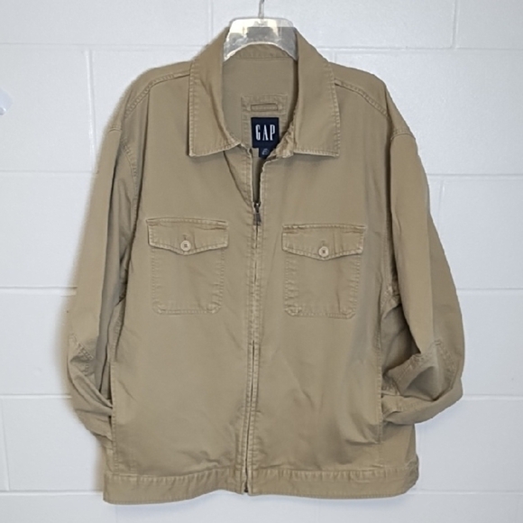 GAP Tan Cotton Canvas Utility Jacket Classic Collar Zip Front - Picture 15 of 16